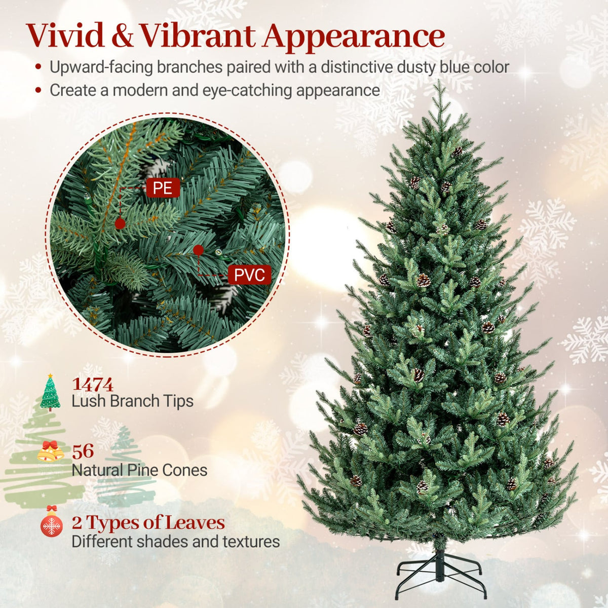 Pre-Lit Artificial Christmas Tree with Multicolored LED Lights-L-Christmas Trees-DECOROLALA