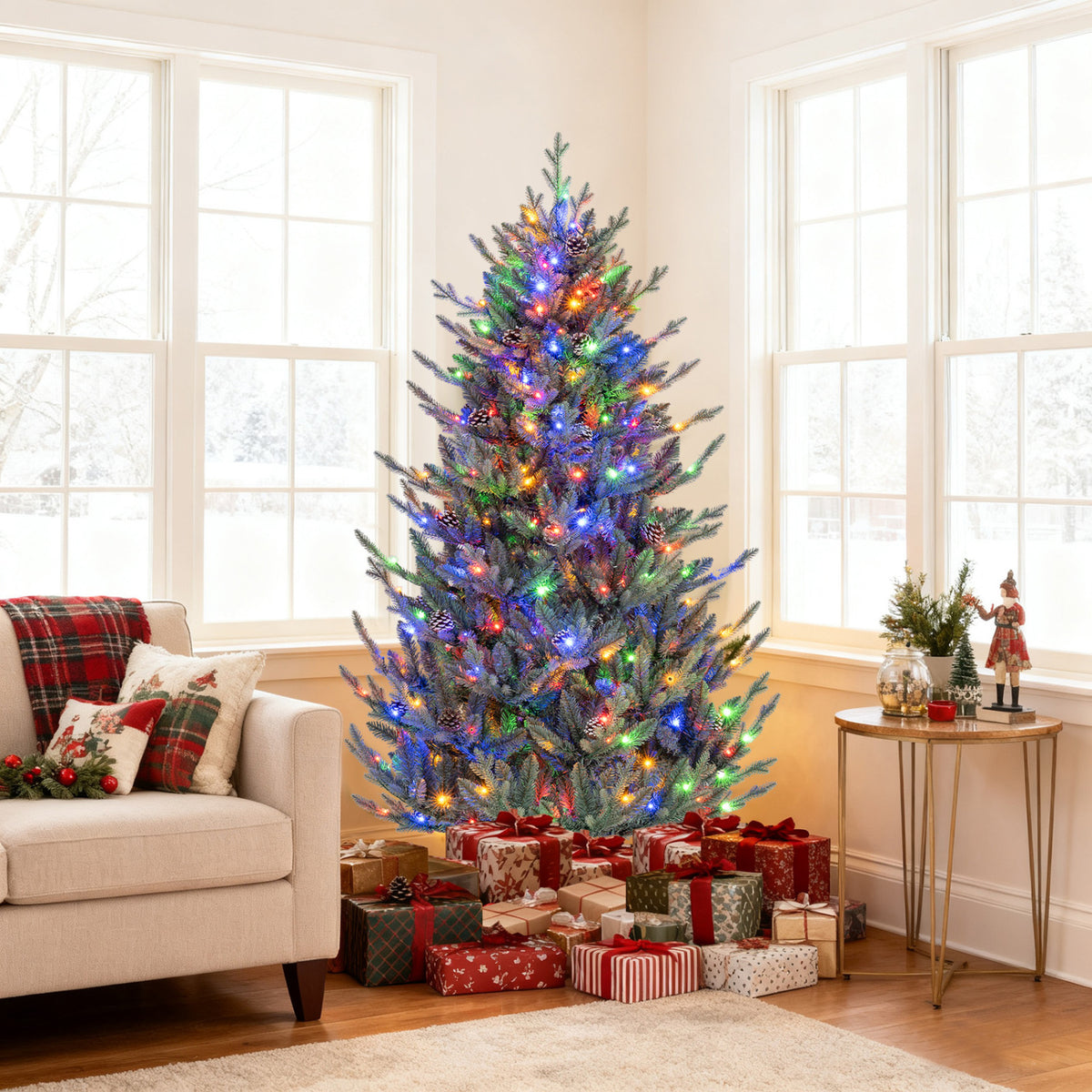 Pre-Lit Artificial Christmas Tree with Multicolored LED Lights-S-Christmas Trees-DECOROLALA