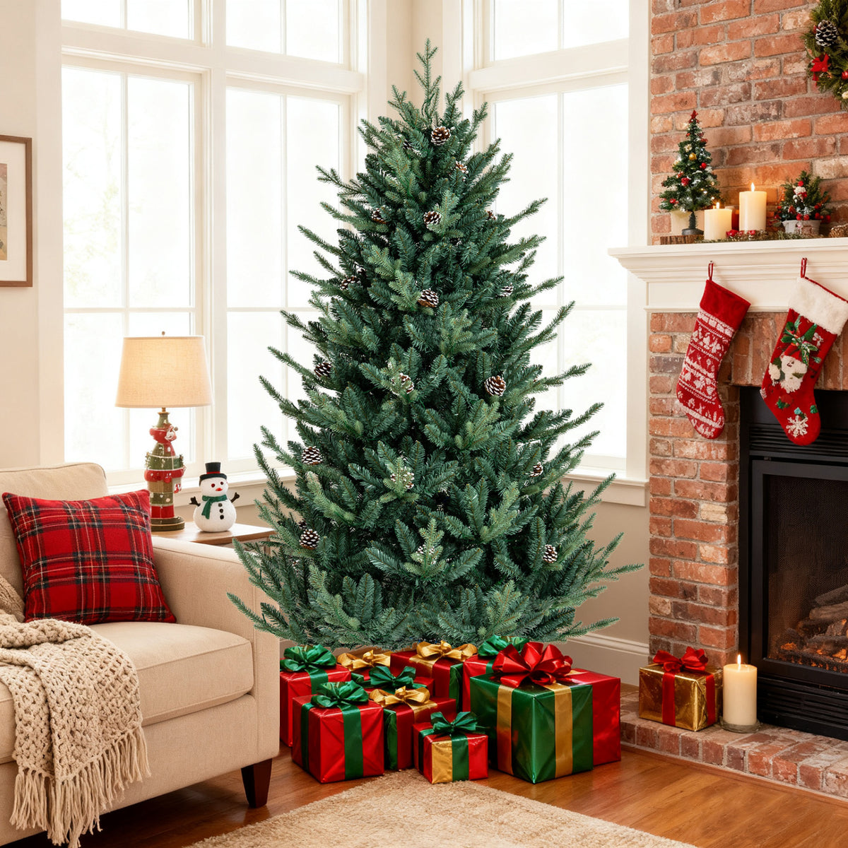 Pre-Lit Artificial Christmas Tree with Multicolored LED Lights-S-Christmas Trees-DECOROLALA