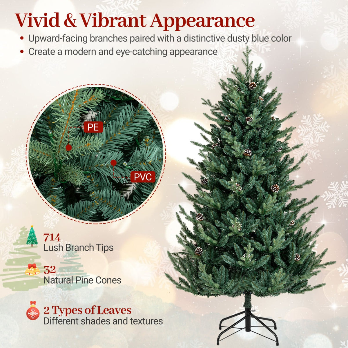 Pre-Lit Artificial Christmas Tree with Multicolored LED Lights-S-Christmas Trees-DECOROLALA