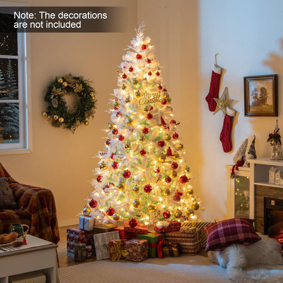 Pre-Lit Artificial Christmas Tree with Snow Flocked Branch Tips-M-Christmas Trees-DECOROLALA