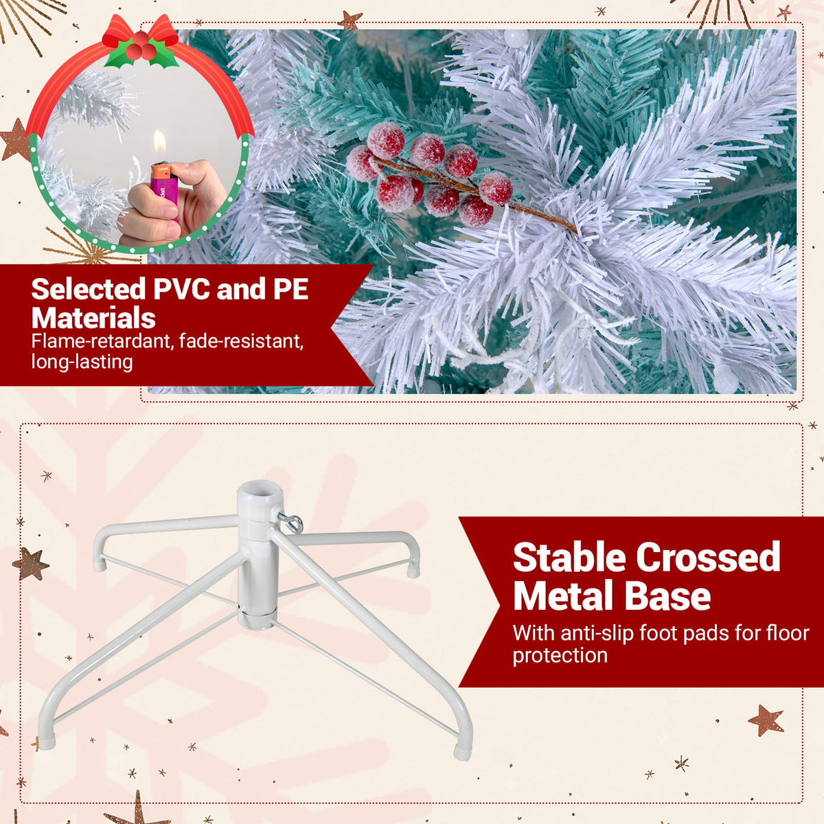Pre-Lit Artificial Christmas Tree with Snow Flocked Branch Tips-M-Christmas Trees-DECOROLALA