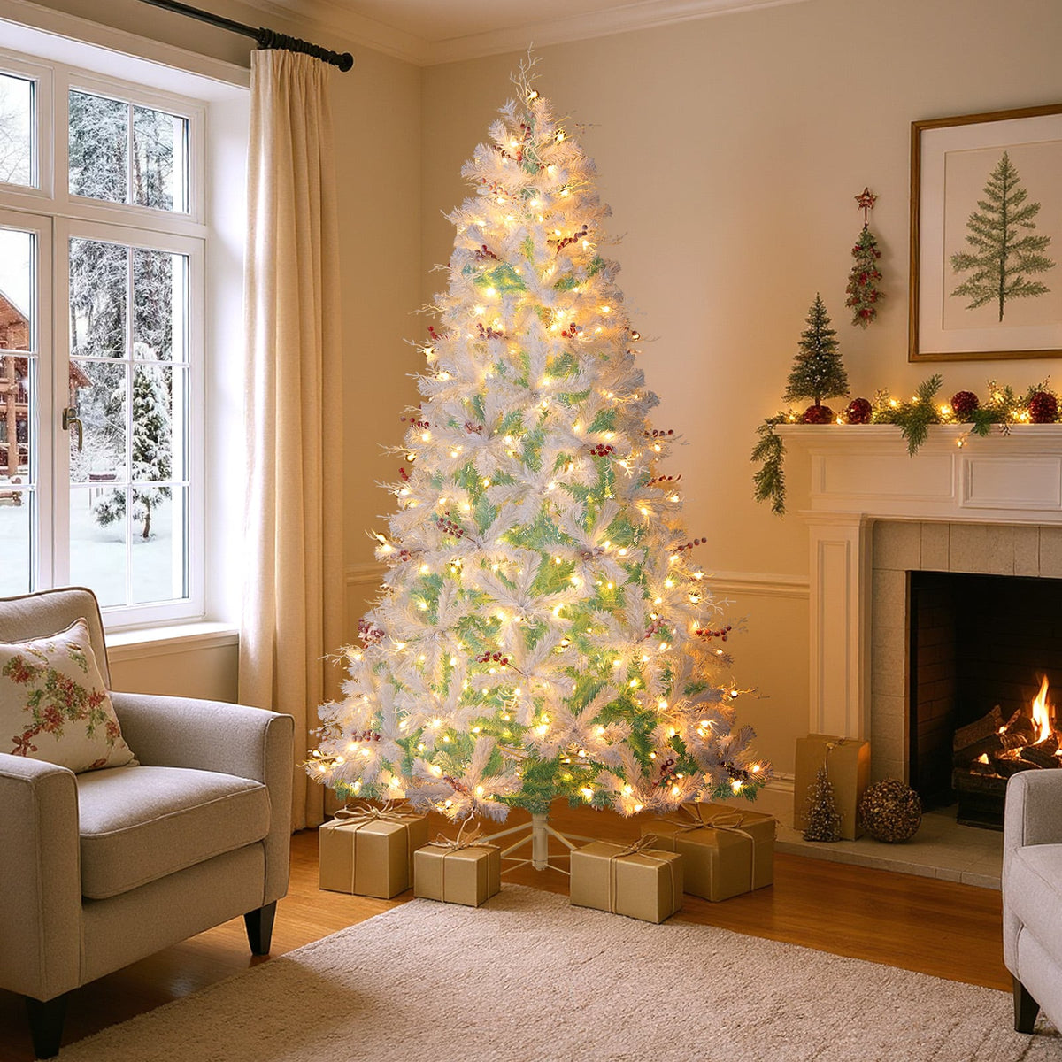 Pre-Lit Artificial Christmas Tree with Snow Flocked Branch Tips-M-Christmas Trees-DECOROLALA