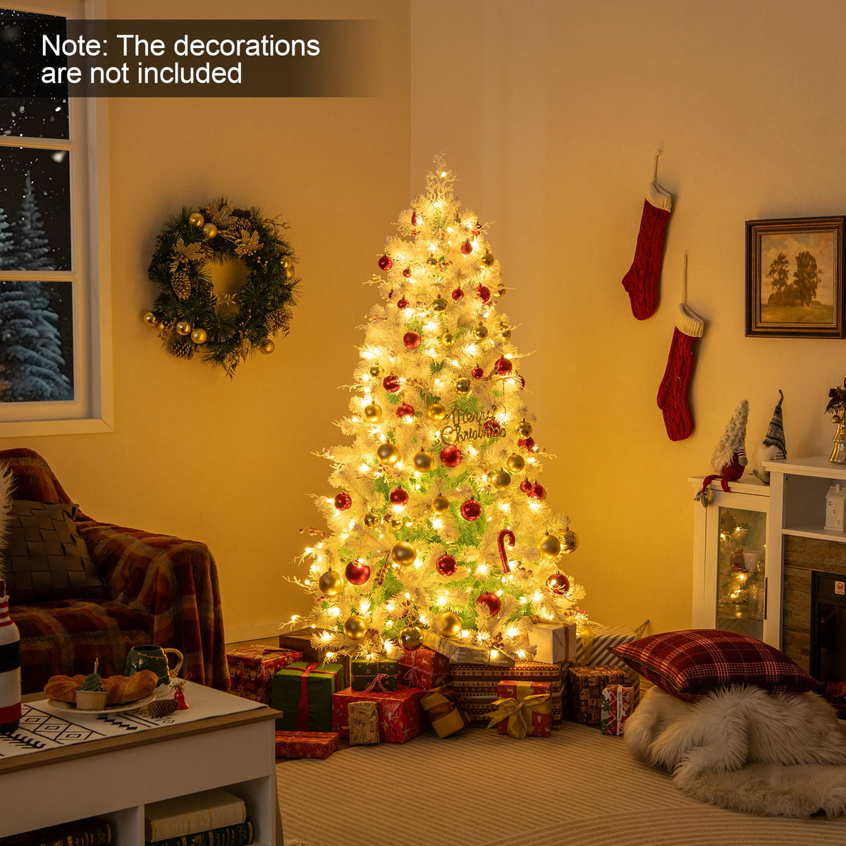 Pre-Lit Artificial Christmas Tree with Snow Flocked Branch Tips-S-Christmas Trees-DECOROLALA