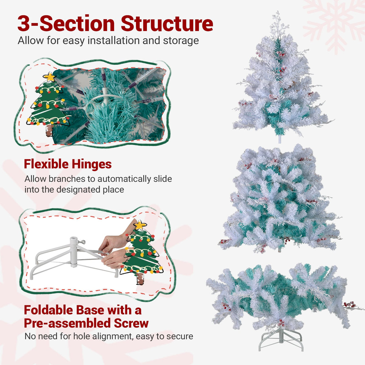 Pre-Lit Artificial Christmas Tree with Snow Flocked Branch Tips-S-Christmas Trees-DECOROLALA