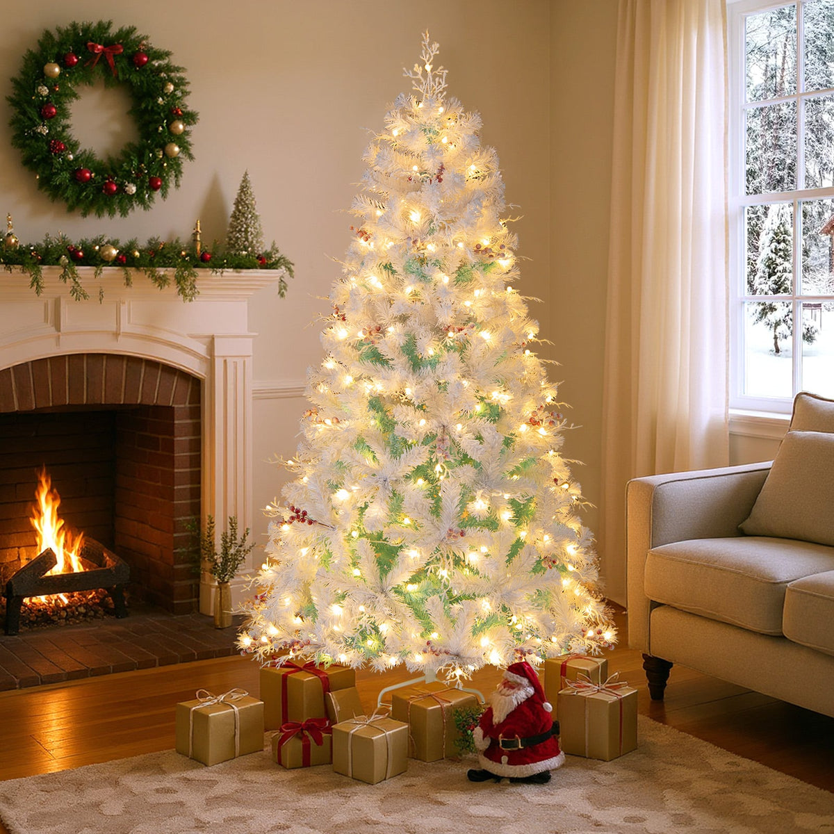 Pre-Lit Artificial Christmas Tree with Snow Flocked Branch Tips-S-Christmas Trees-DECOROLALA