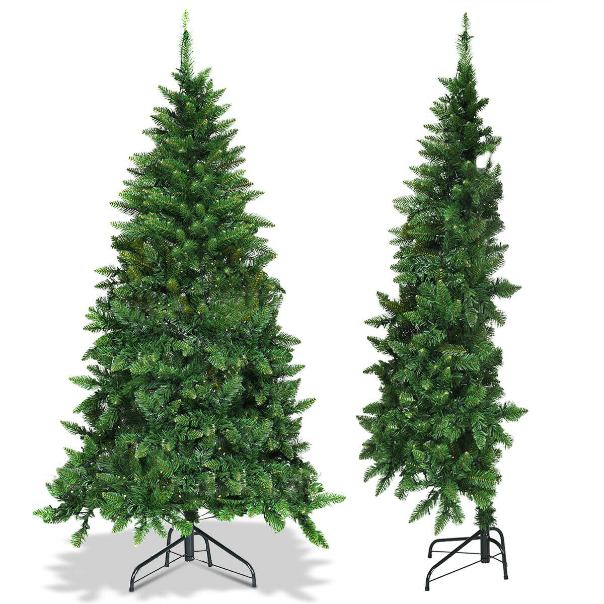 Pre-Lit Artificial Half National Christmas Tree with 8 Flash Modes-5 ft-Christmas Trees-DECOROLALA