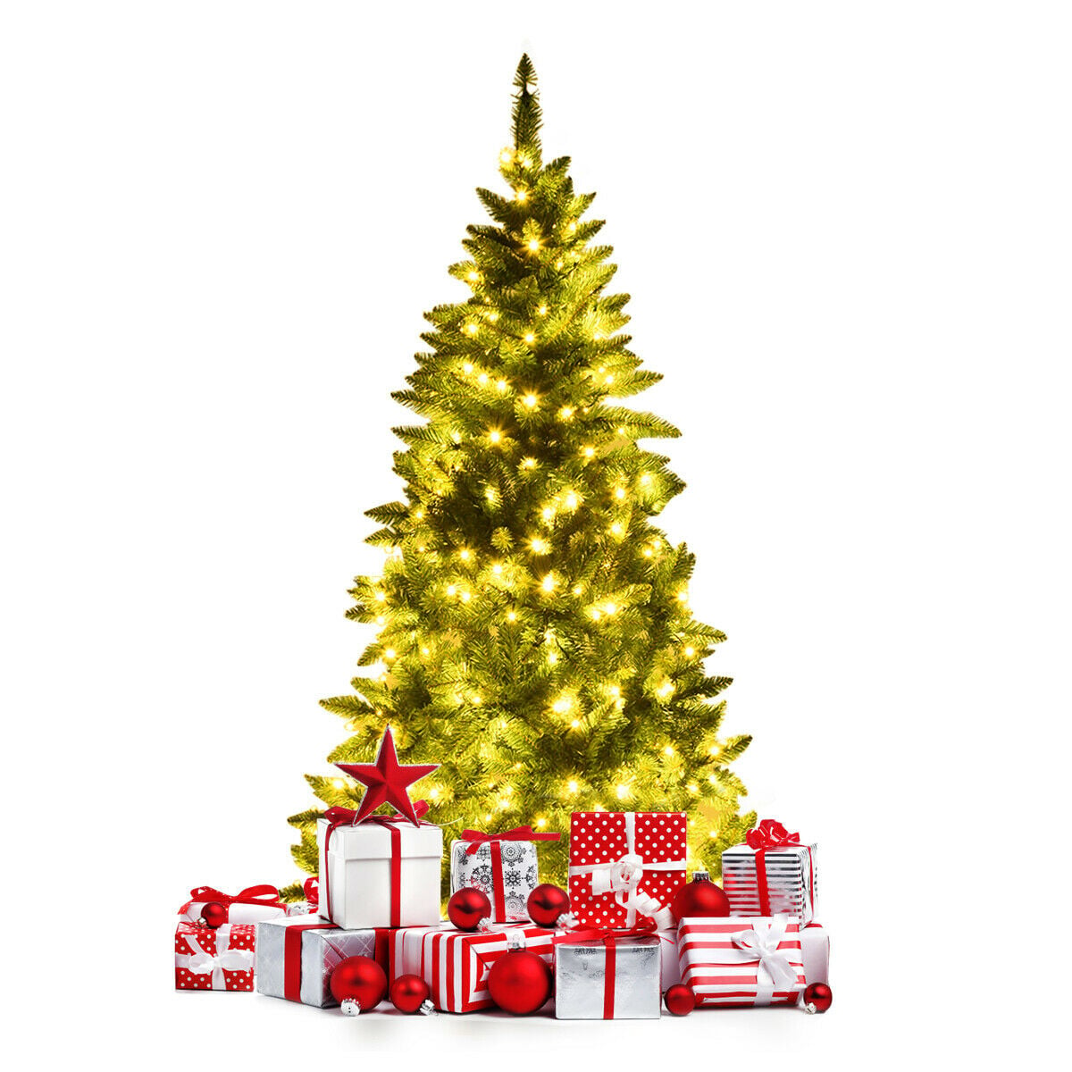 Pre-Lit Artificial Half National Christmas Tree with 8 Flash Modes-5 ft-Christmas Trees-DECOROLALA