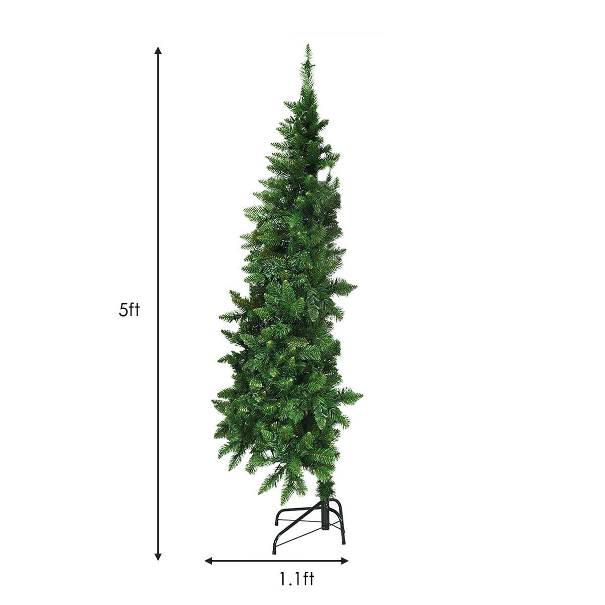 Pre-Lit Artificial Half National Christmas Tree with 8 Flash Modes-5 ft-Christmas Trees-DECOROLALA