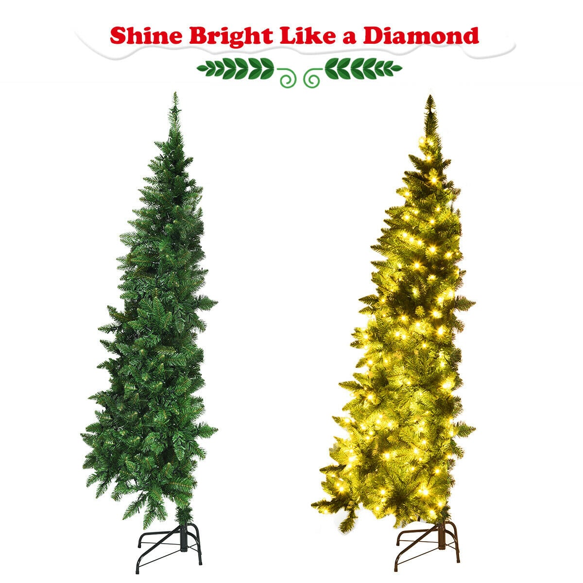 Pre-Lit Artificial Half National Christmas Tree with 8 Flash Modes-5 ft-Christmas Trees-DECOROLALA
