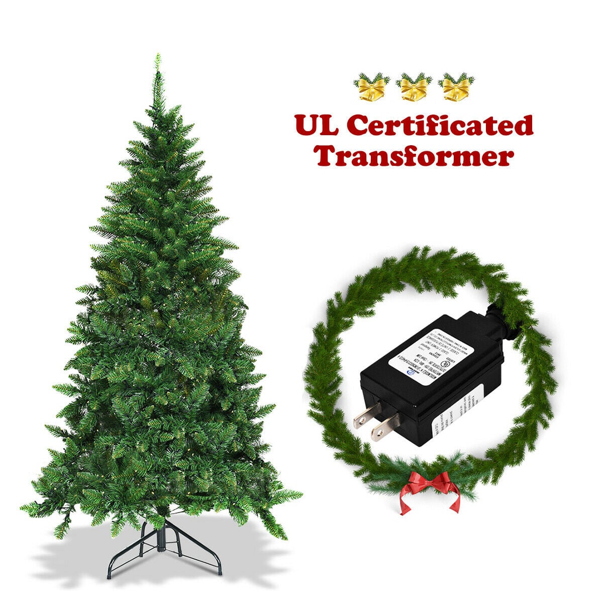Pre-Lit Artificial Half National Christmas Tree with 8 Flash Modes-5 ft-Christmas Trees-DECOROLALA