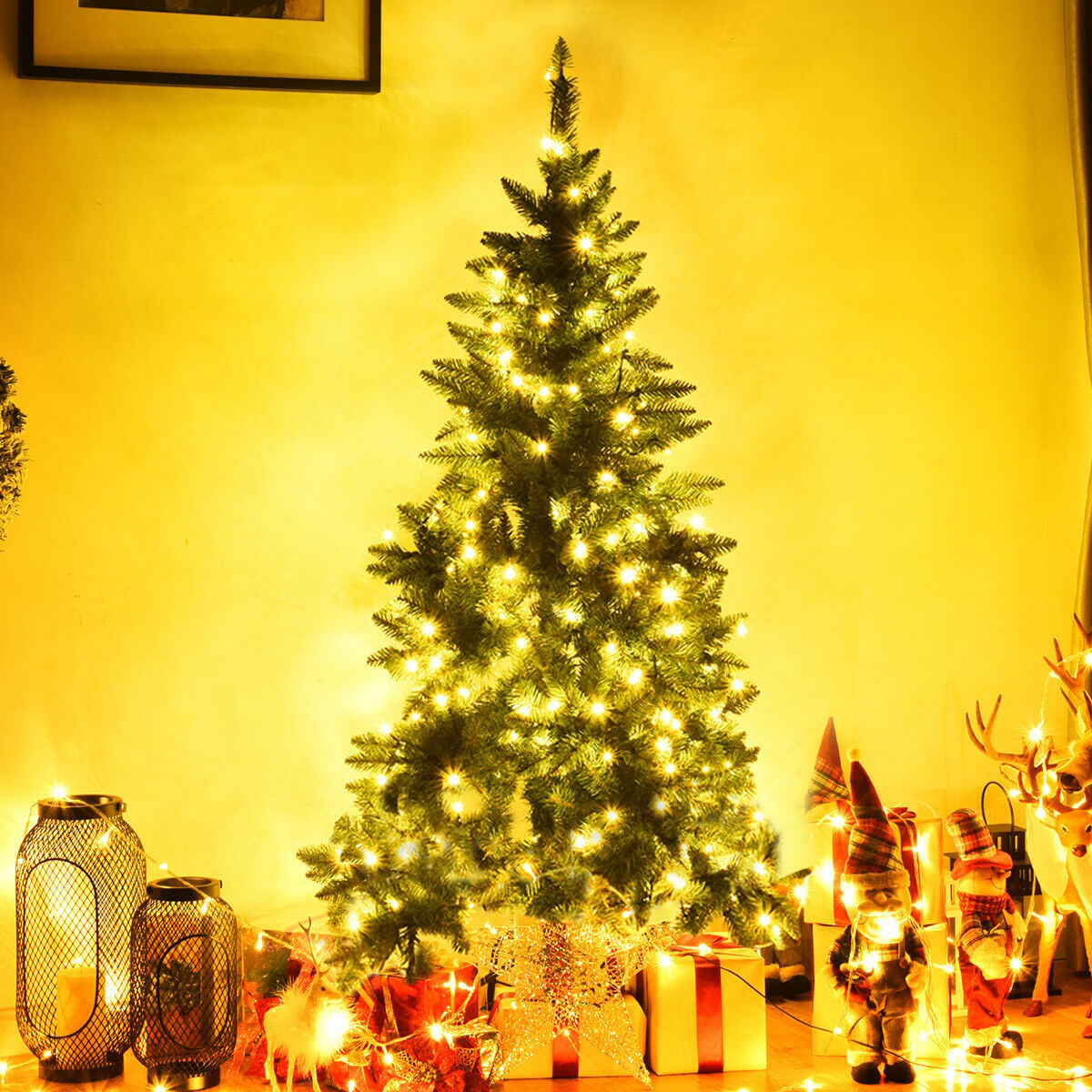 Pre-Lit Artificial Half National Christmas Tree with 8 Flash Modes-5 ft-Christmas Trees-DECOROLALA