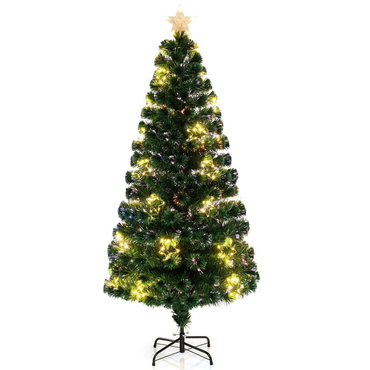 Pre-Lit Artificial Xmas Tree with Top Star and Branch Tips-6 FT-Christmas Trees-DECOROLALA