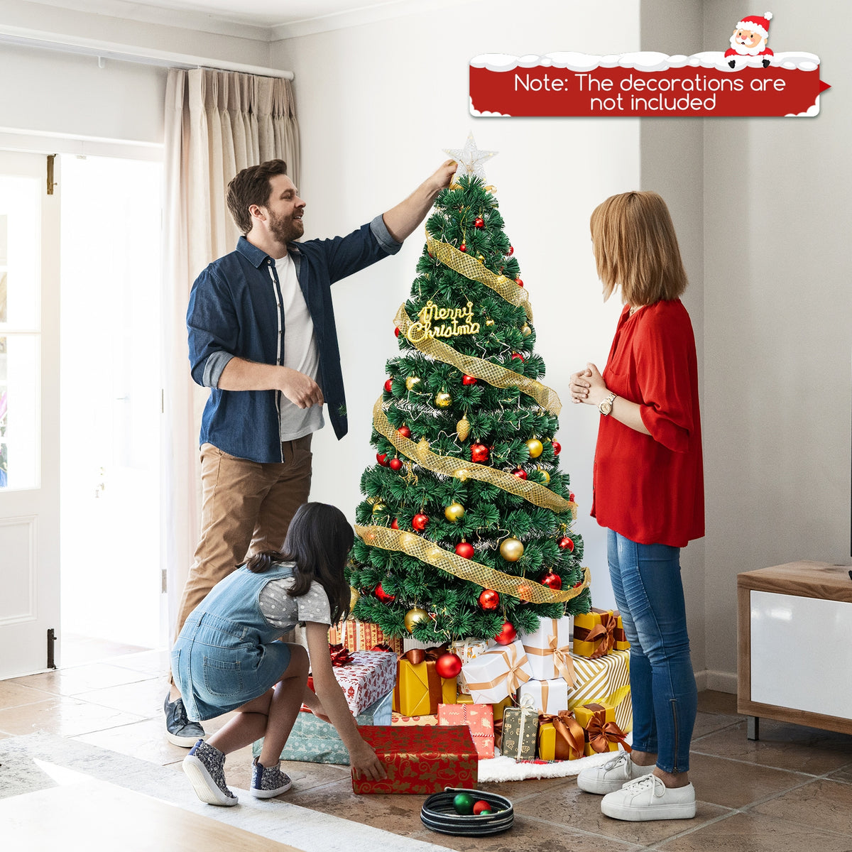 Pre-Lit Artificial Xmas Tree with Top Star and Branch Tips-6 FT-Christmas Trees-DECOROLALA