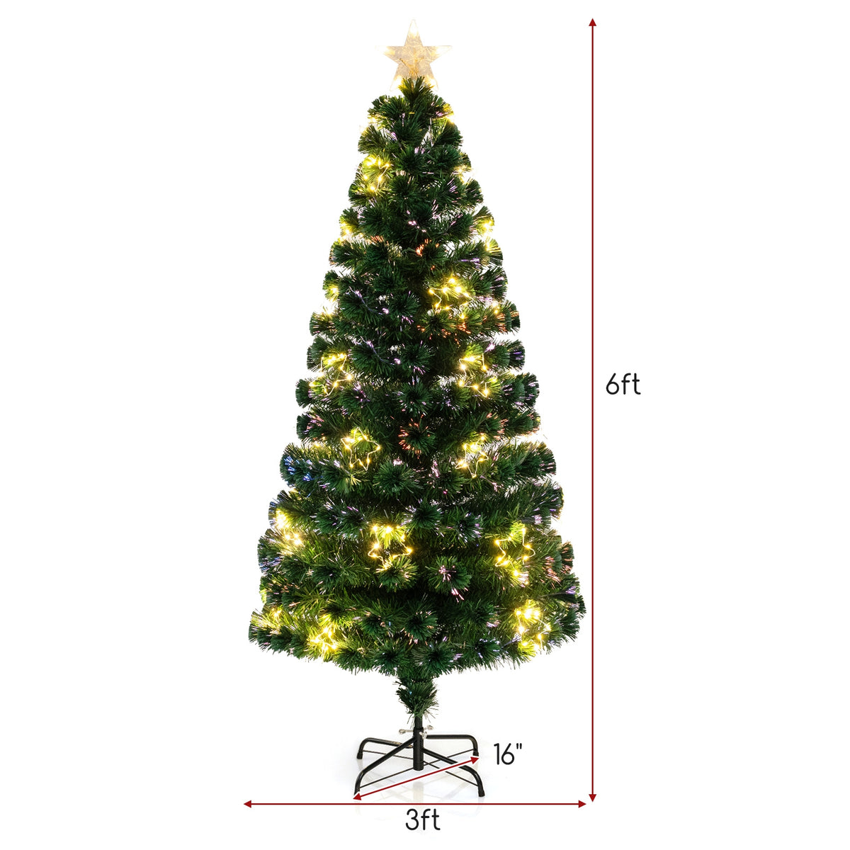 Pre-Lit Artificial Xmas Tree with Top Star and Branch Tips-6 FT-Christmas Trees-DECOROLALA