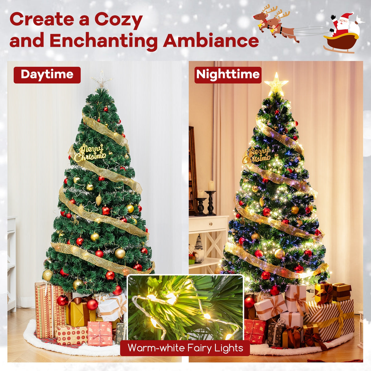 Pre-Lit Artificial Xmas Tree with Top Star and Branch Tips-6 FT-Christmas Trees-DECOROLALA