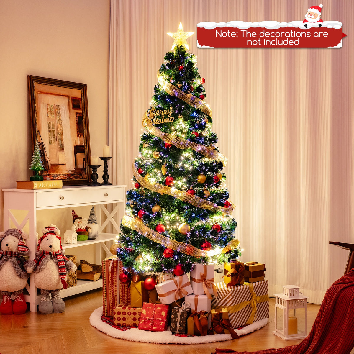 Pre-Lit Artificial Xmas Tree with Top Star and Branch Tips-6 FT-Christmas Trees-DECOROLALA