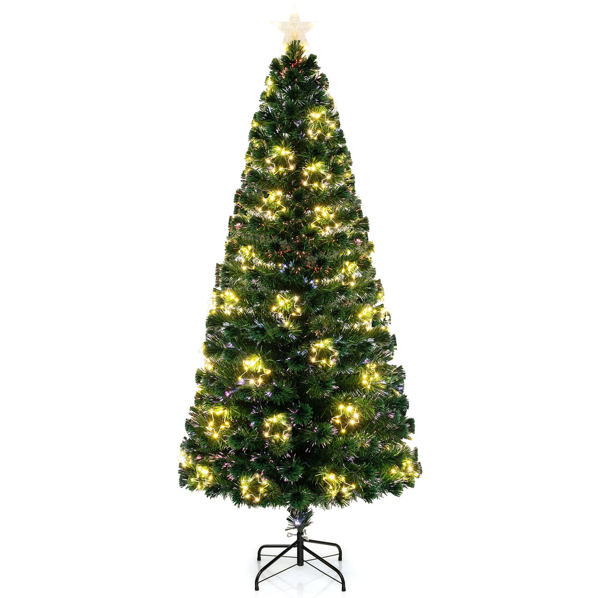 Pre-Lit Artificial Xmas Tree with Top Star and Branch Tips-7 FT-Christmas Trees-DECOROLALA