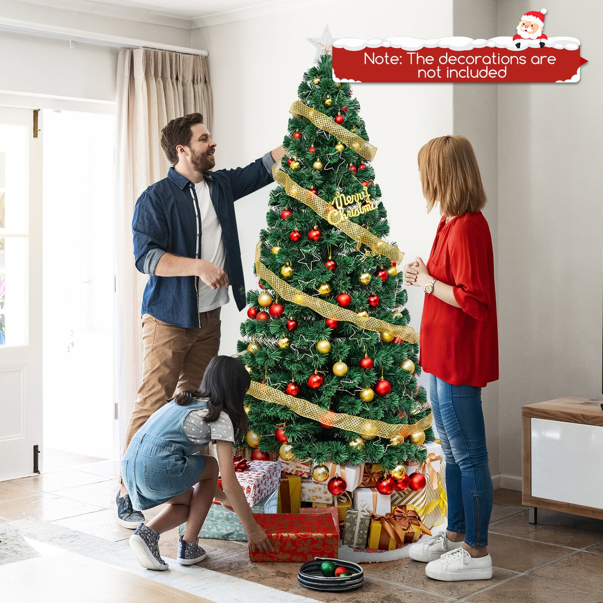 Pre-Lit Artificial Xmas Tree with Top Star and Branch Tips-7 FT-Christmas Trees-DECOROLALA
