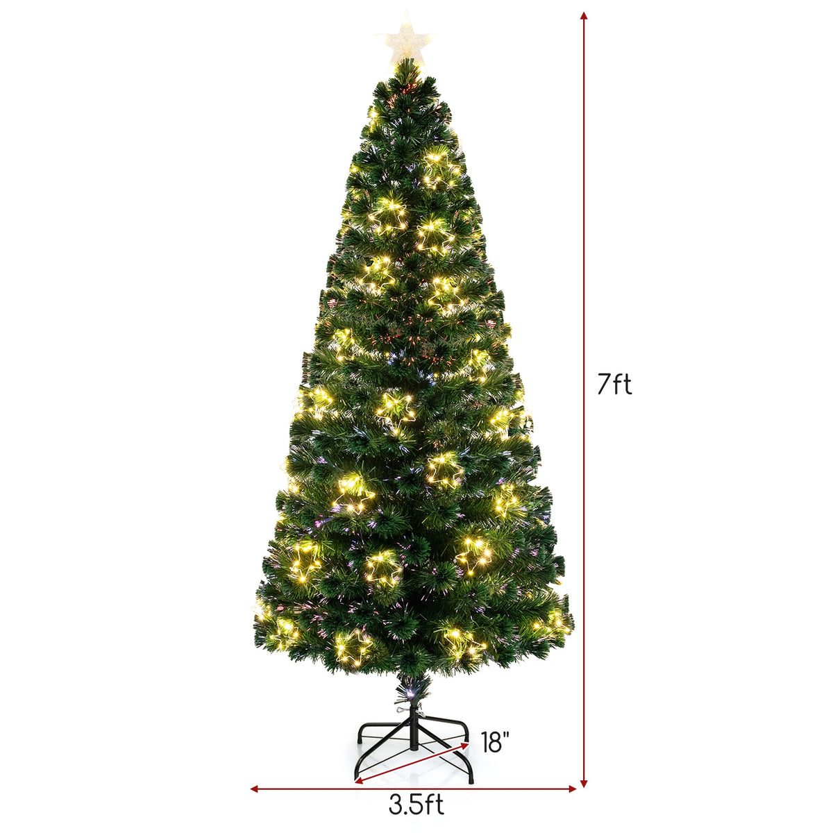 Pre-Lit Artificial Xmas Tree with Top Star and Branch Tips-7 FT-Christmas Trees-DECOROLALA