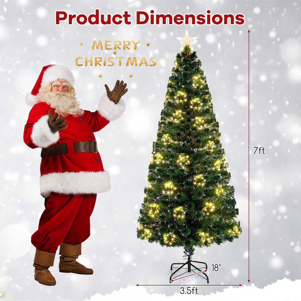 Pre-Lit Artificial Xmas Tree with Top Star and Branch Tips-7 FT-Christmas Trees-DECOROLALA
