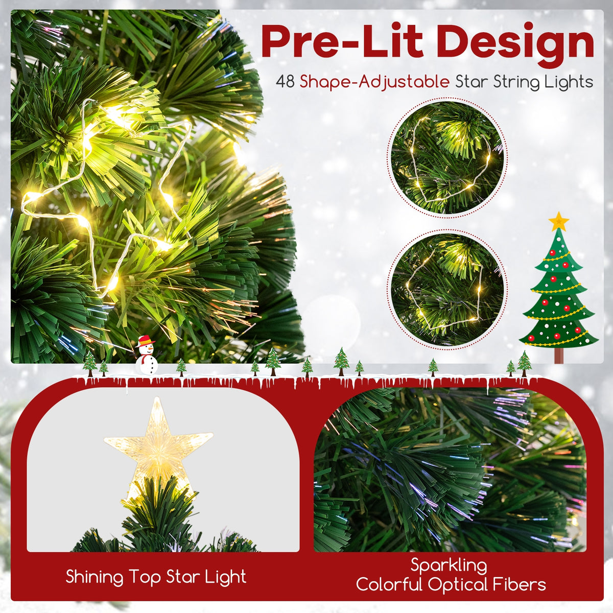 Pre-Lit Artificial Xmas Tree with Top Star and Branch Tips-7 FT-Christmas Trees-DECOROLALA