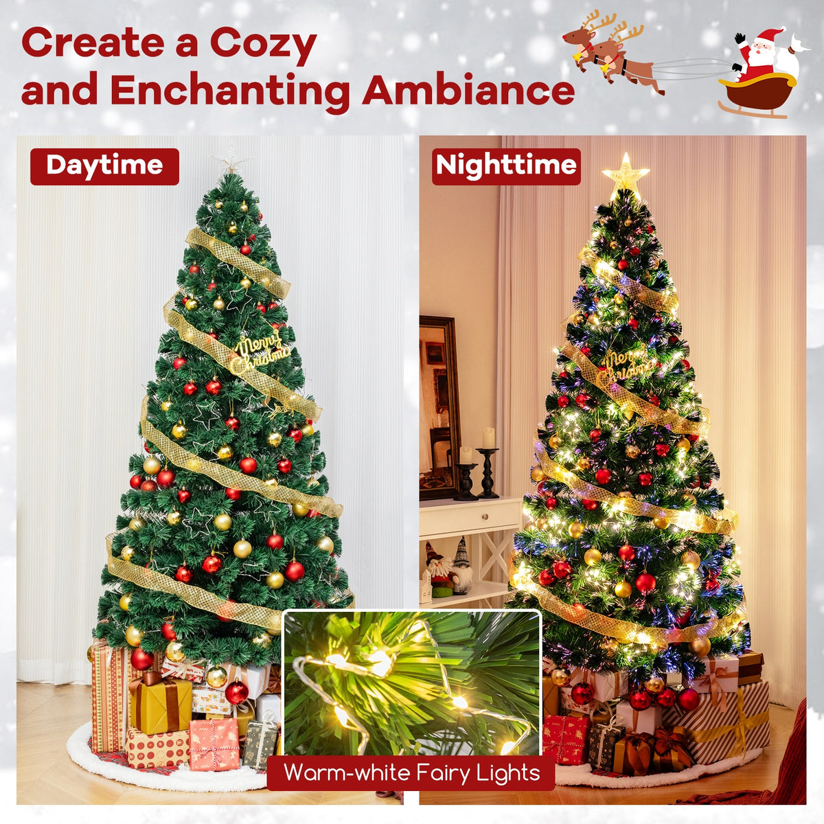 Pre-Lit Artificial Xmas Tree with Top Star and Branch Tips-7 FT-Christmas Trees-DECOROLALA