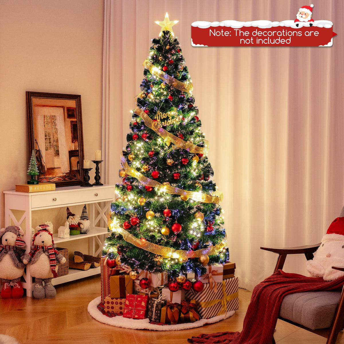 Pre-Lit Artificial Xmas Tree with Top Star and Branch Tips-7 FT-Christmas Trees-DECOROLALA