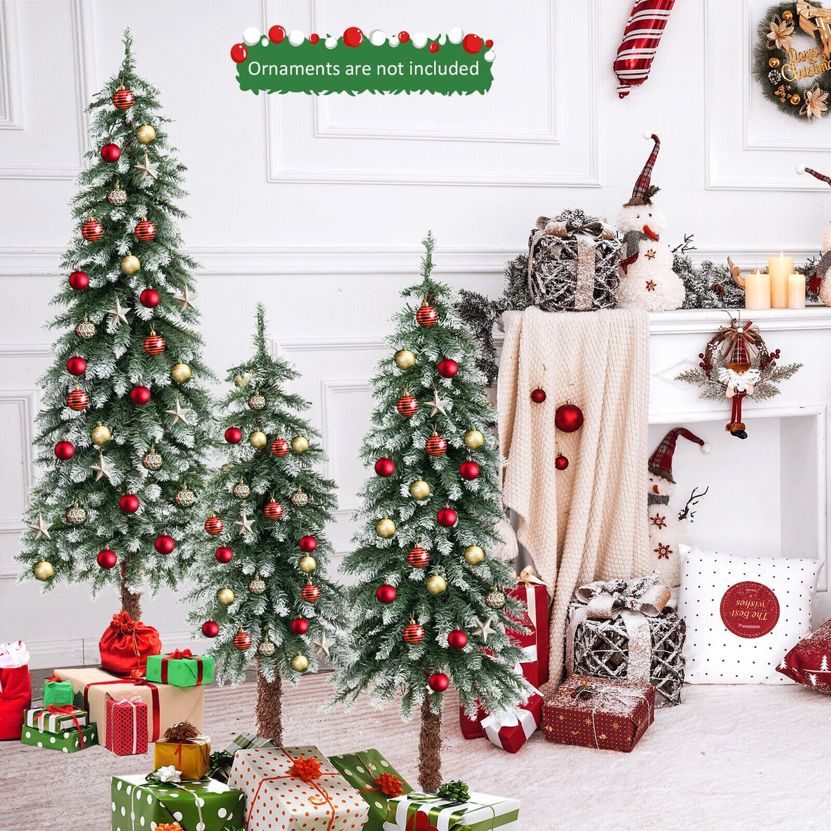 Pre-Lit Christmas Tree Set of 3 - Snowy and Slim-Christmas Trees-DECOROLALA