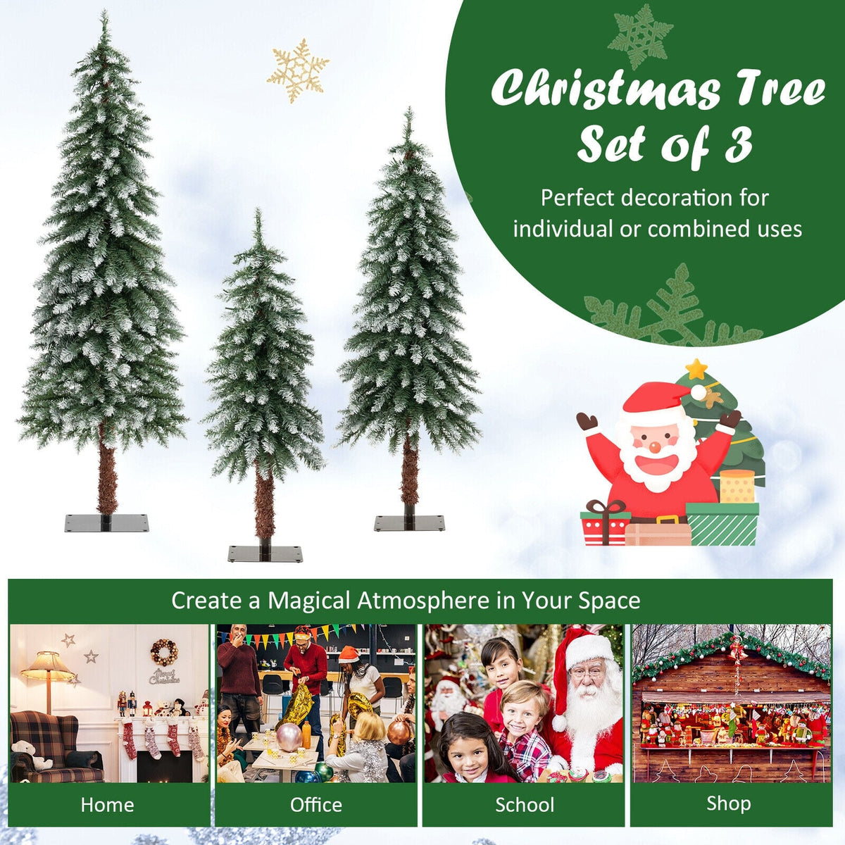 Pre-Lit Christmas Tree Set of 3 - Snowy and Slim-Christmas Trees-DECOROLALA