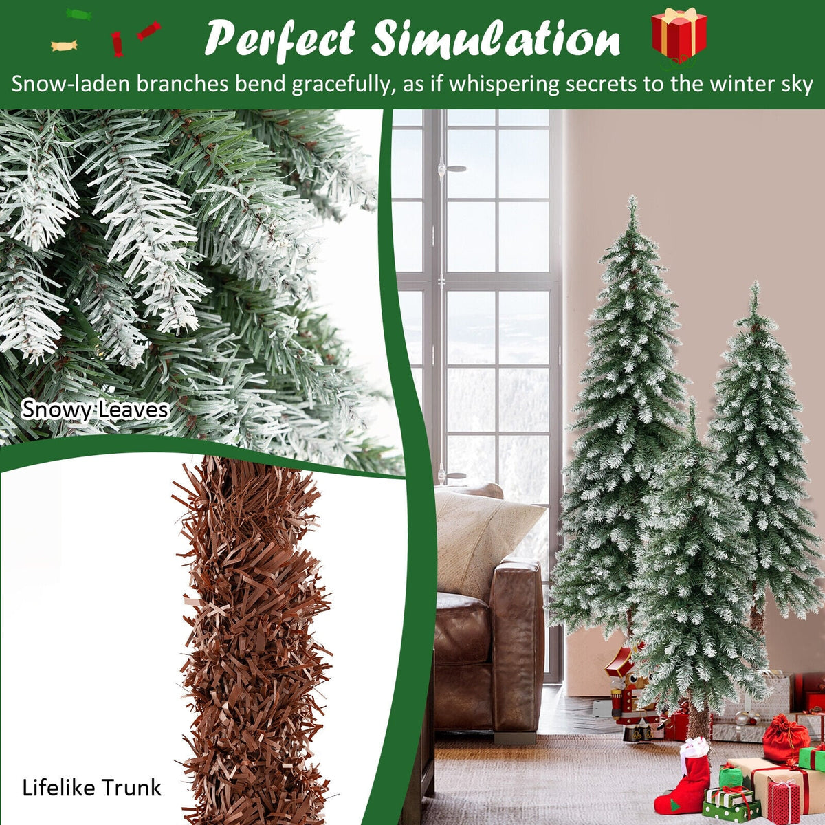 Pre-Lit Christmas Tree Set of 3 - Snowy and Slim-Christmas Trees-DECOROLALA