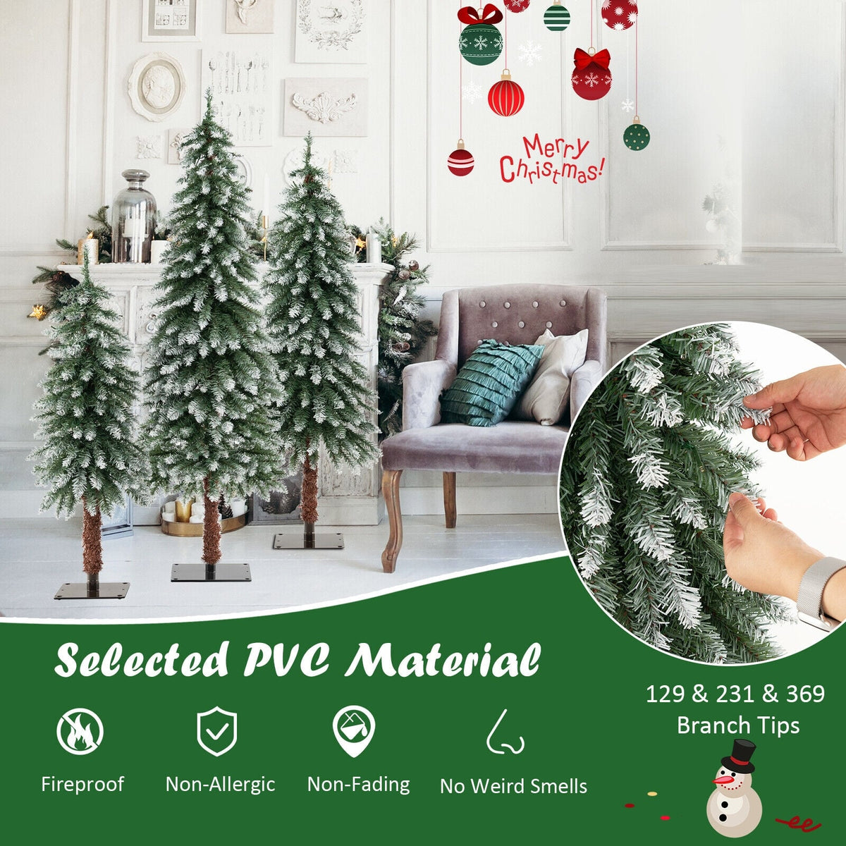 Pre-Lit Christmas Tree Set of 3 - Snowy and Slim-Christmas Trees-DECOROLALA
