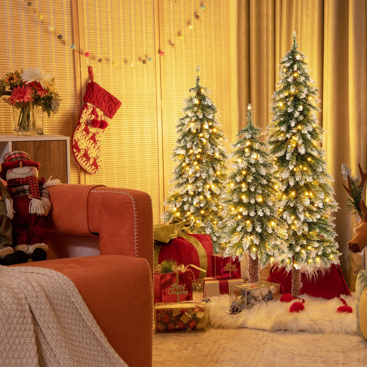 Pre-Lit Christmas Tree Set of 3 - Snowy and Slim-Christmas Trees-DECOROLALA