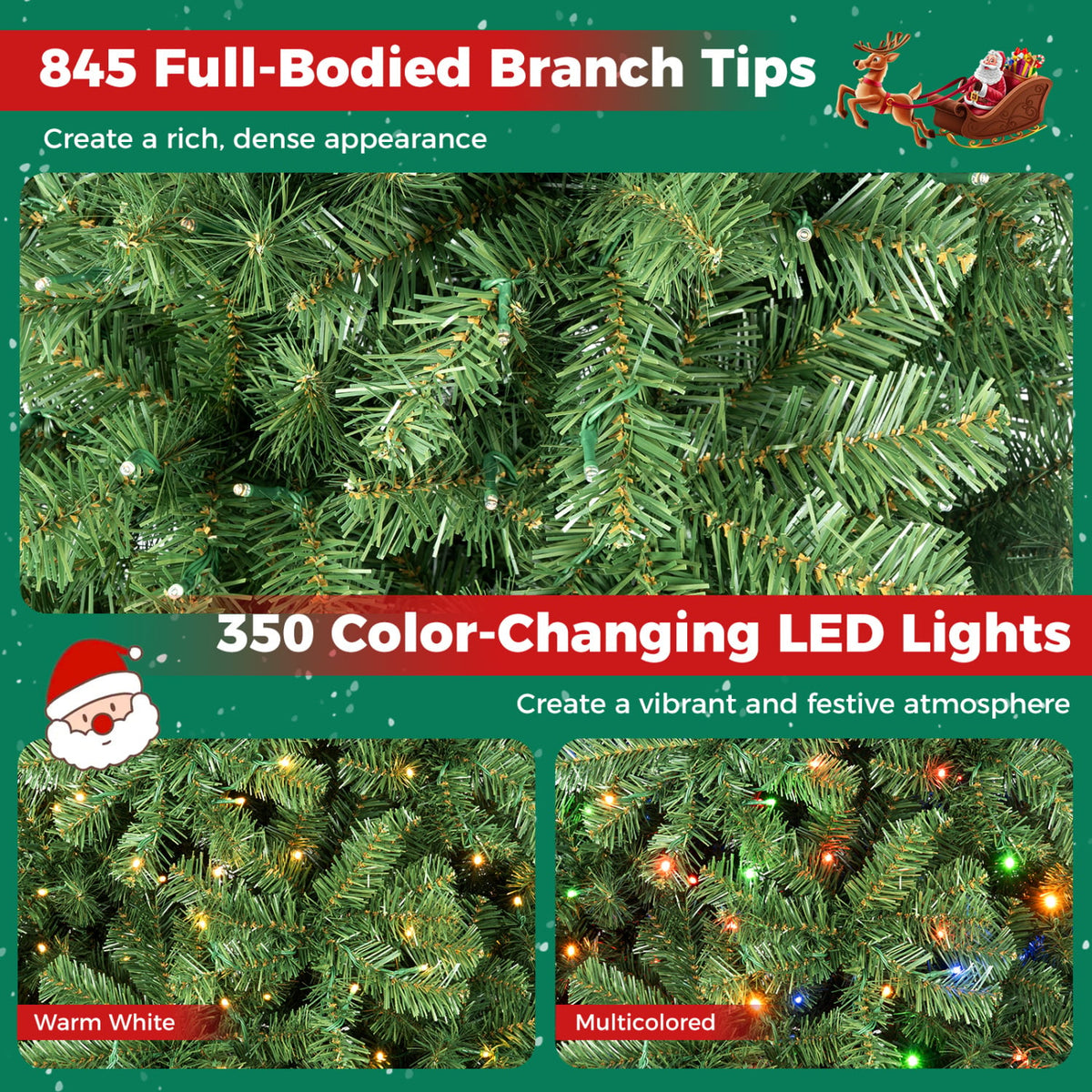 Pre-Lit Green Artificial Christmas Tree with Full Branch Tips-6 Feet-Christmas Trees-DECOROLALA