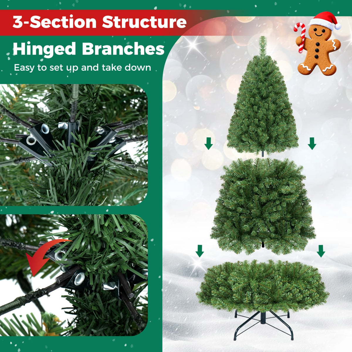 Pre-Lit Green Artificial Christmas Tree with Full Branch Tips-6 Feet-Christmas Trees-DECOROLALA