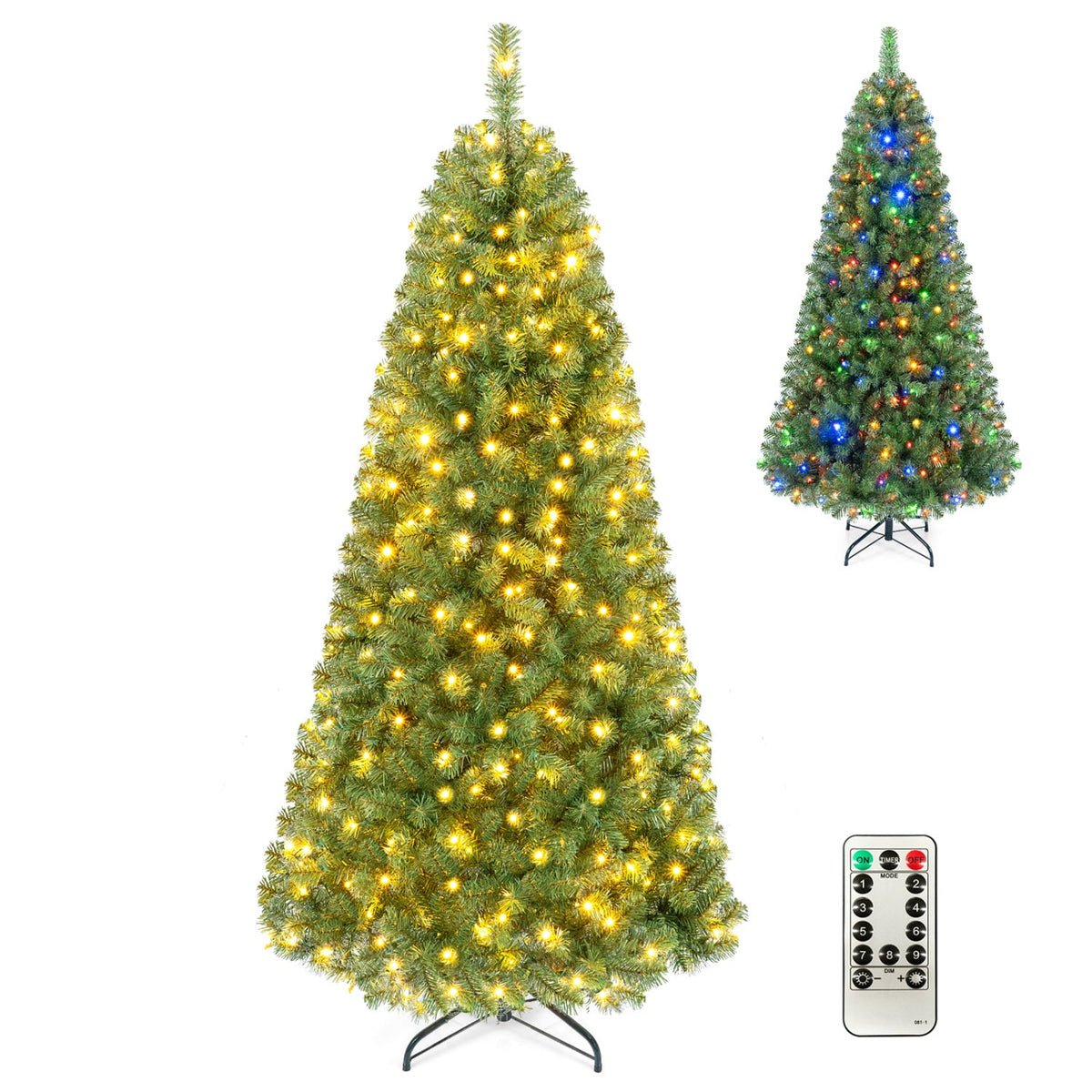 Pre-Lit Green Artificial Christmas Tree with Full Branch Tips-7 Feet-Christmas Trees-DECOROLALA