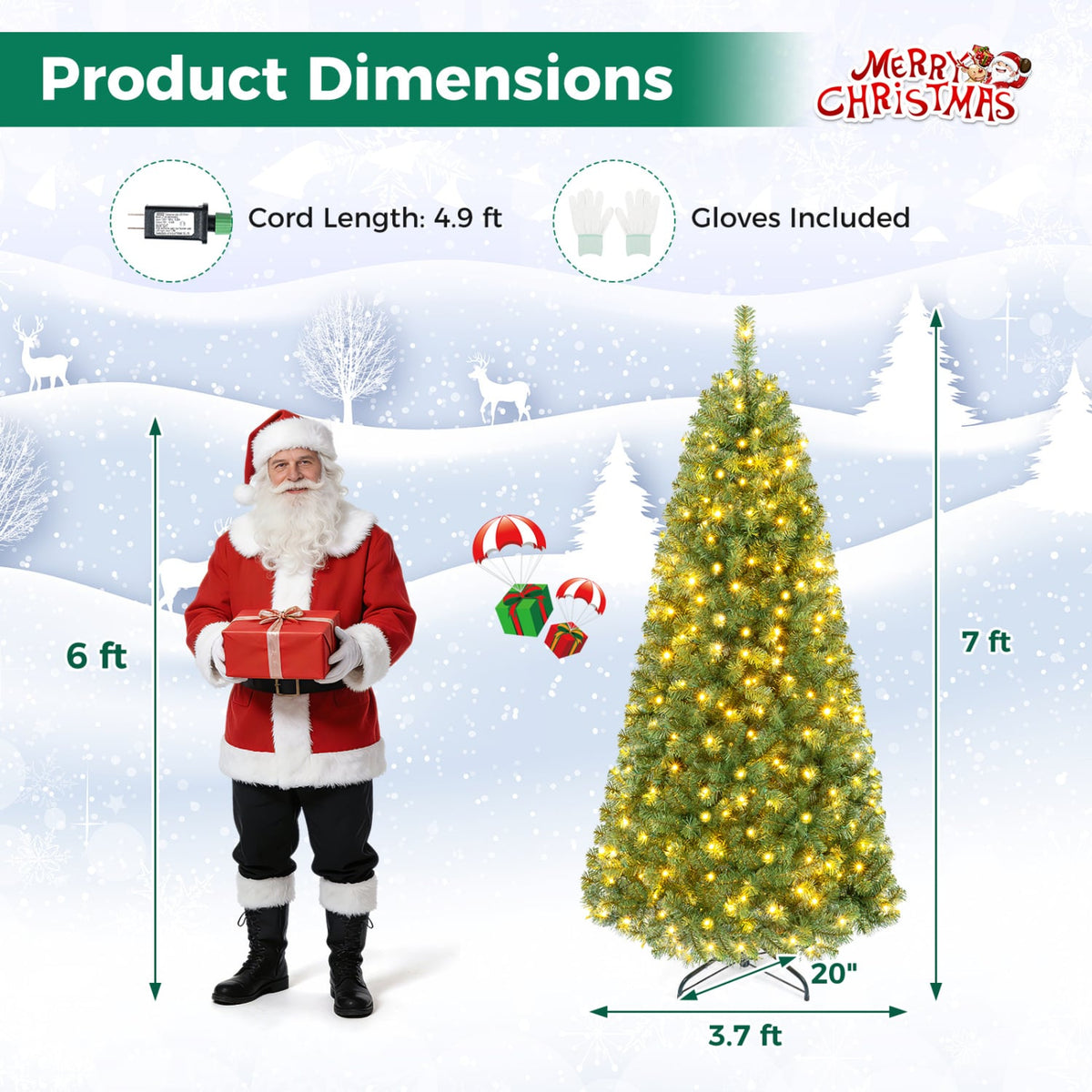 Pre-Lit Green Artificial Christmas Tree with Full Branch Tips-7 Feet-Christmas Trees-DECOROLALA