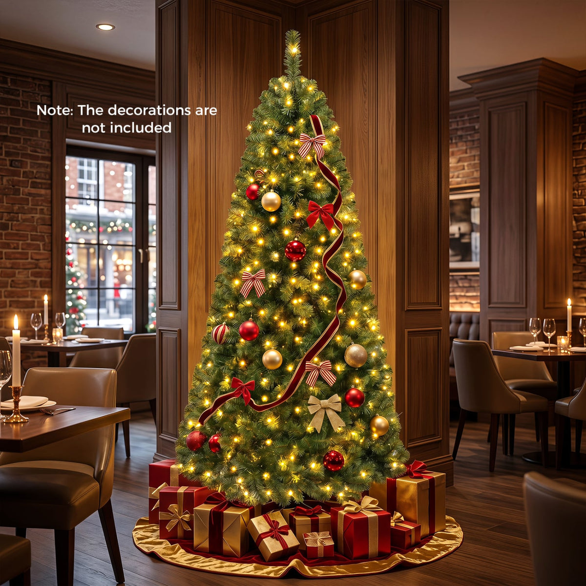 Pre-Lit Green Artificial Christmas Tree with Full Branch Tips-7 Feet-Christmas Trees-DECOROLALA
