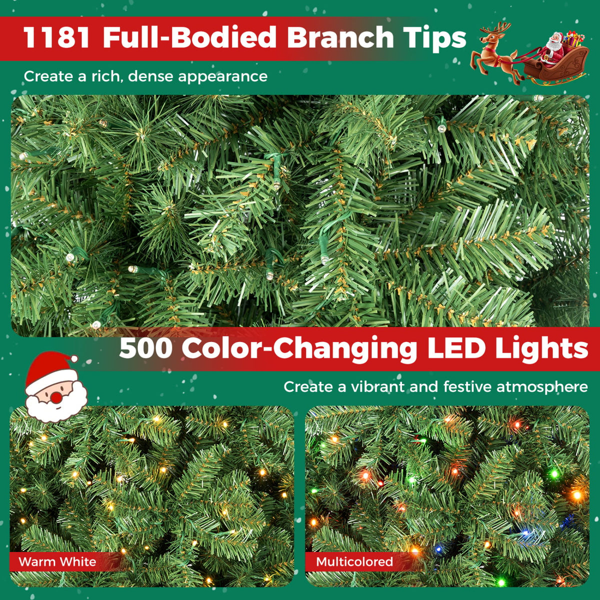 Pre-Lit Green Artificial Christmas Tree with Full Branch Tips-7 Feet-Christmas Trees-DECOROLALA