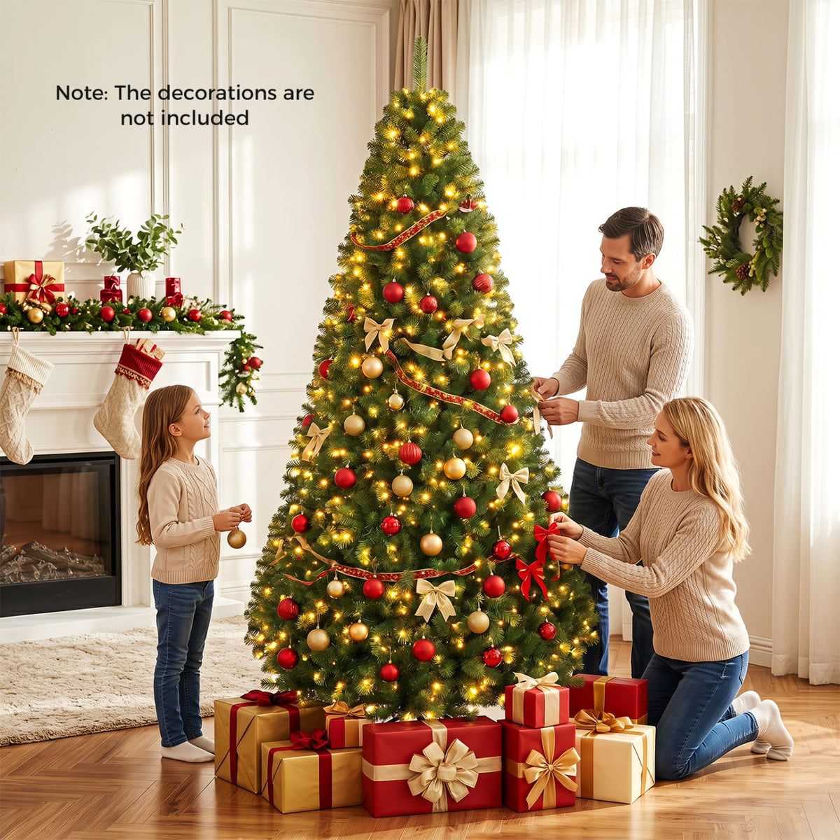 Pre-Lit Green Artificial Christmas Tree with Full Branch Tips-8 Feet-Christmas Trees-DECOROLALA