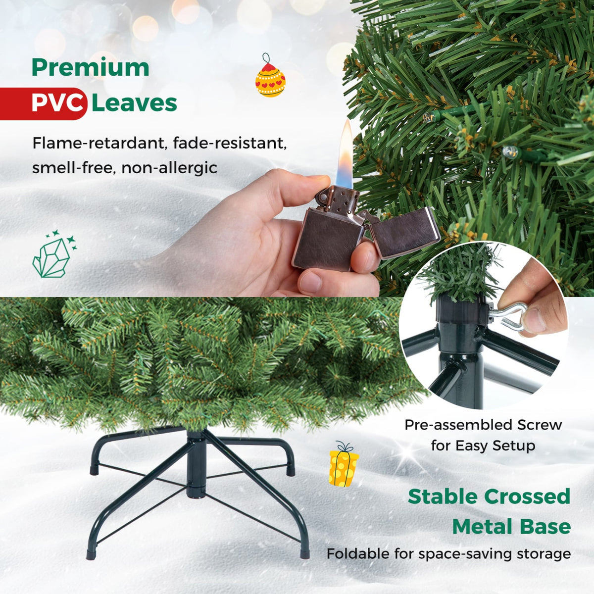 Pre-Lit Green Artificial Christmas Tree with Full Branch Tips-8 Feet-Christmas Trees-DECOROLALA