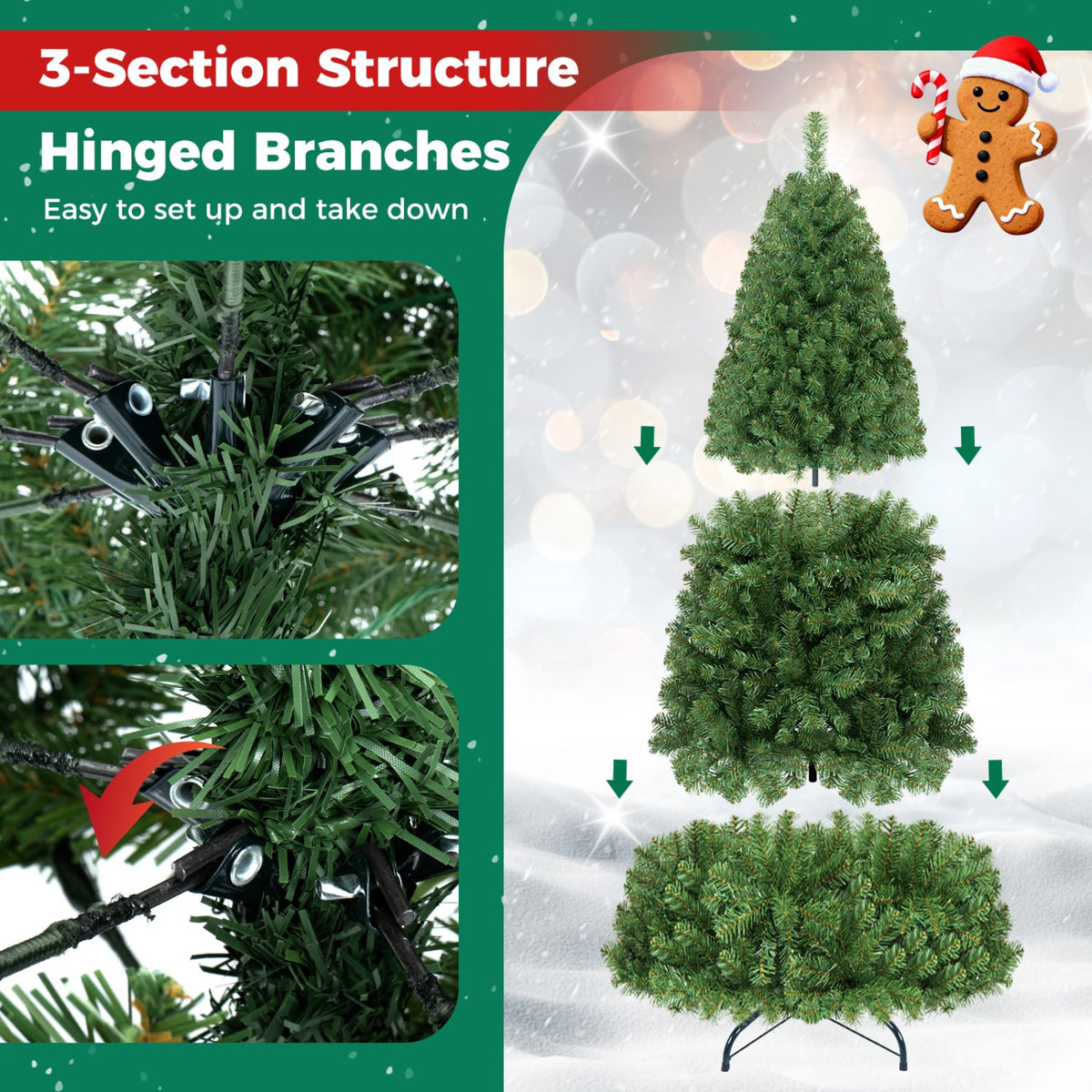 Pre-Lit Green Artificial Christmas Tree with Full Branch Tips-8 Feet-Christmas Trees-DECOROLALA