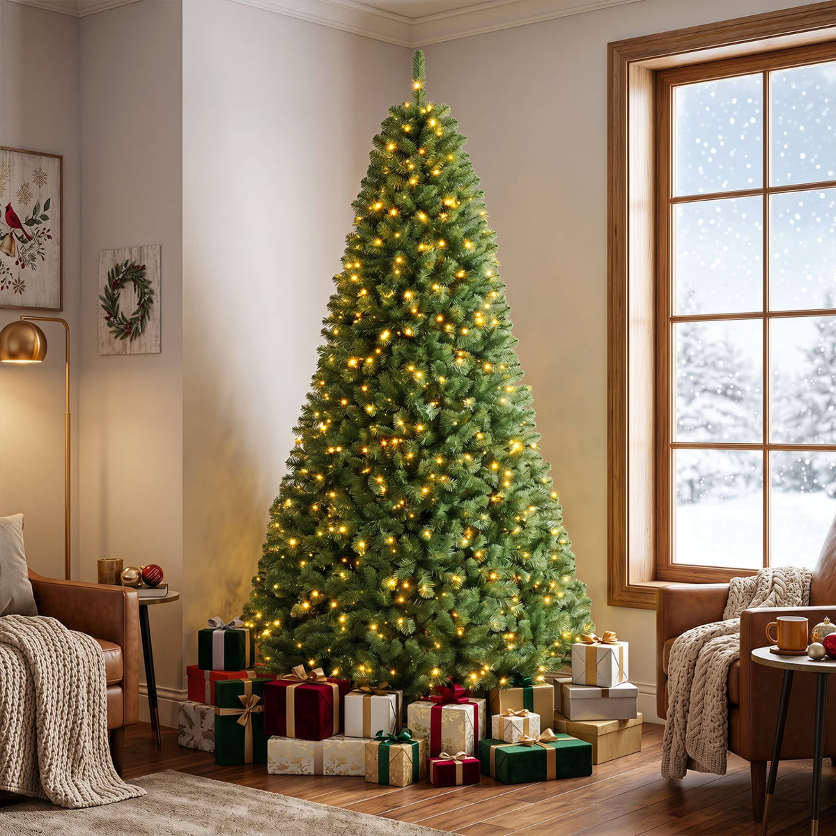 Pre-Lit Green Artificial Christmas Tree with Full Branch Tips-8 Feet-Christmas Trees-DECOROLALA