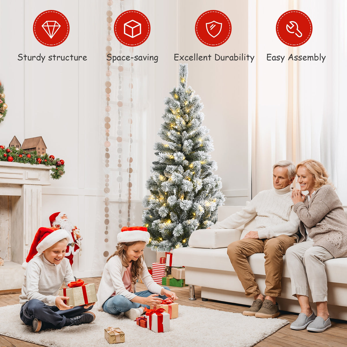 Pre-Lit Hinged Christmas Tree with Remote Control Lights-6'-Christmas Trees-DECOROLALA