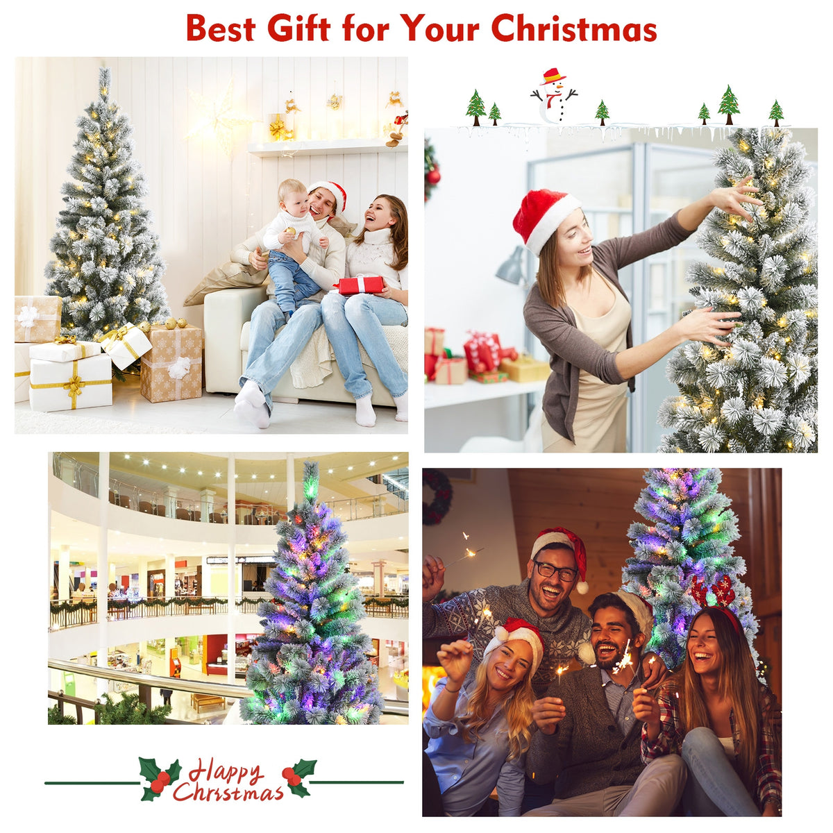 Pre-Lit Hinged Christmas Tree with Remote Control Lights-6'-Christmas Trees-DECOROLALA