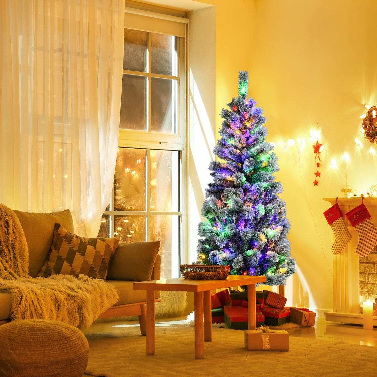 Pre-Lit Hinged Christmas Tree with Remote Control Lights-6'-Christmas Trees-DECOROLALA