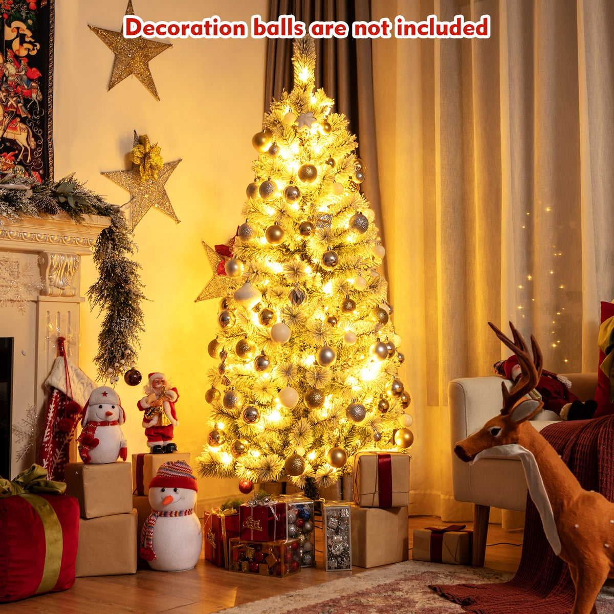 Pre-Lit Hinged Christmas Tree with Remote Control Lights-6'-Christmas Trees-DECOROLALA