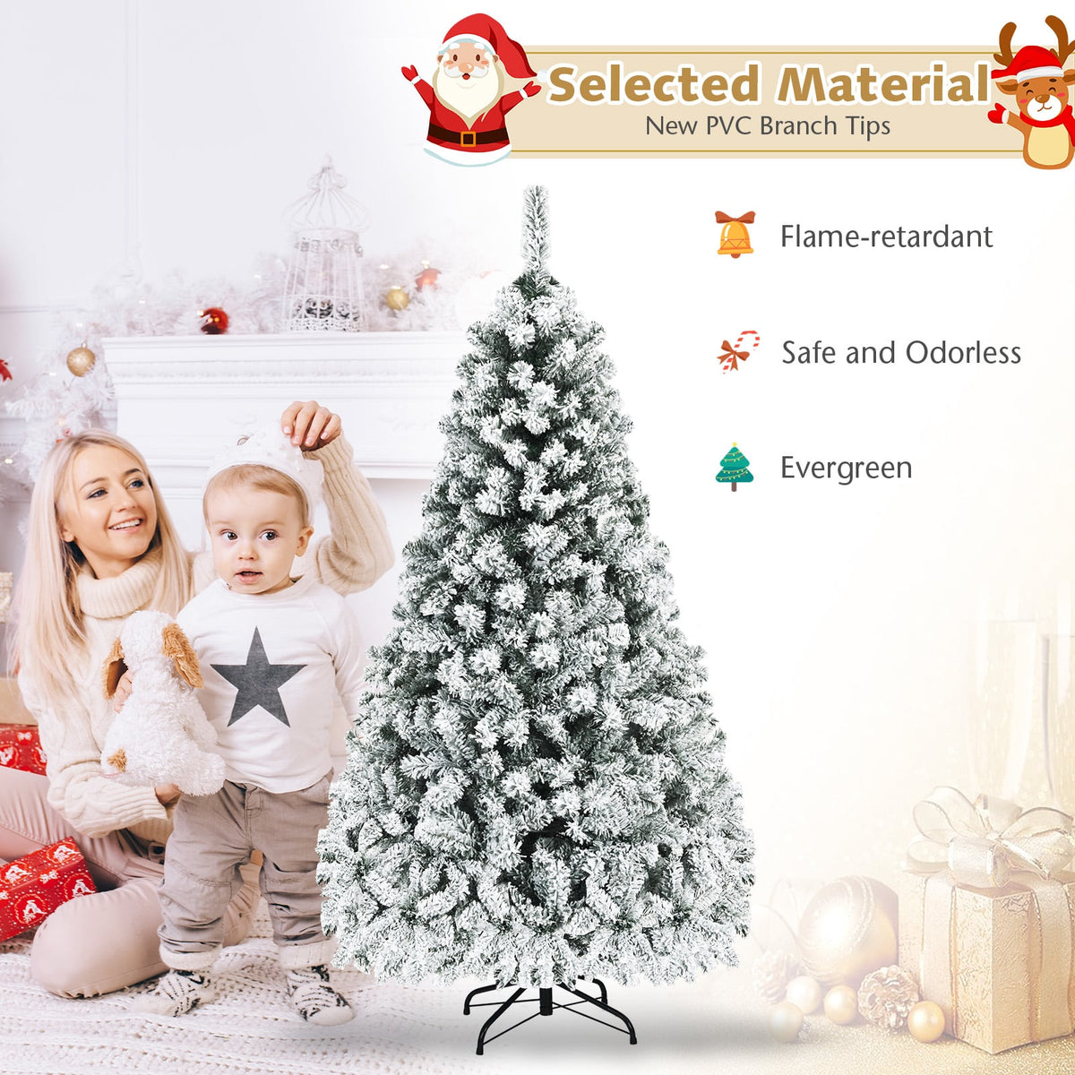 Pre-Lit Premium Snow Flocked Hinged Artificial Christmas Tree-6 ft-Christmas Trees-DECOROLALA