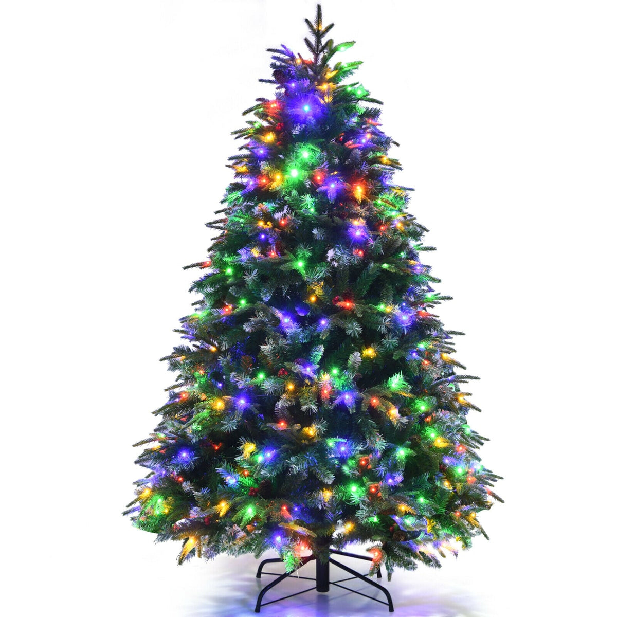 Pre-Lit Snowy Christmas Hinged Tree with Flash Modes and Multi-Color Lights-5 ft-Christmas Trees-DECOROLALA
