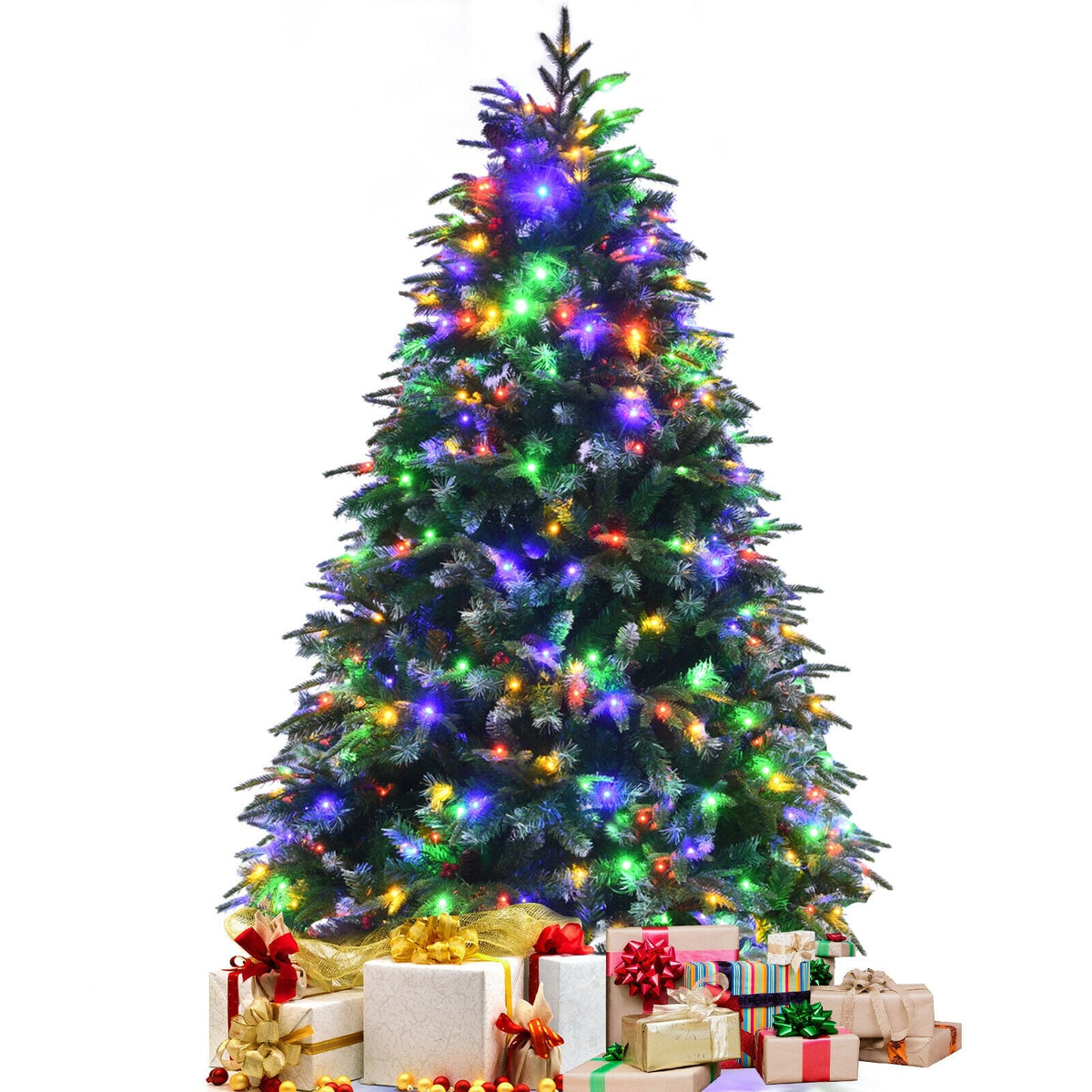 Pre-Lit Snowy Christmas Hinged Tree with Flash Modes and Multi-Color Lights-5 ft-Christmas Trees-DECOROLALA